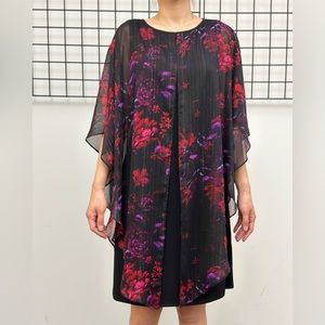 NWT Glamour Floral Metallic Print Overlay Dress size 8